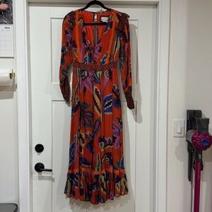 Anthropologie long sleeve dress, Red/Floral - XS